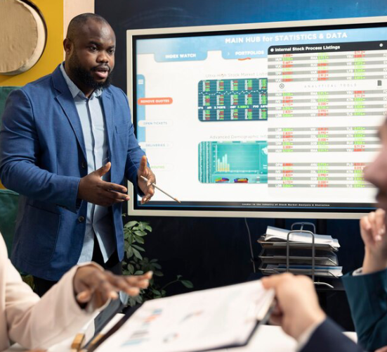a lady in a board room